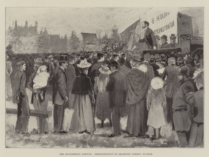 Engineering Dispute, demonstration på Eelbrook Common, Fulham af Henry Charles Seppings Wright