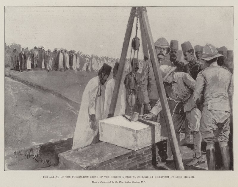 Lord Cromer lagde grundstenen til Gordon Memorial College i Khartoum af Henry Charles Seppings Wright