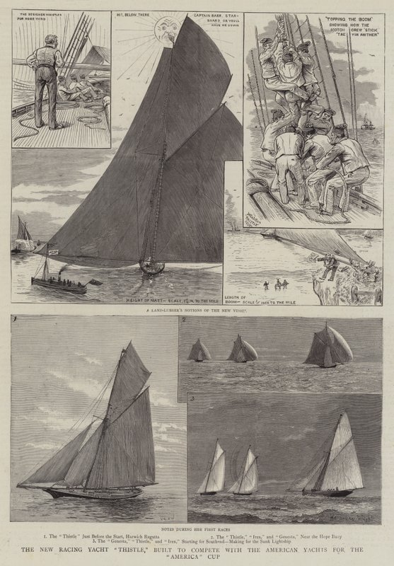 The New Racing Yacht Thistle, bygget til at konkurrere med American Yachts om America Cup af Henry Charles Seppings Wright