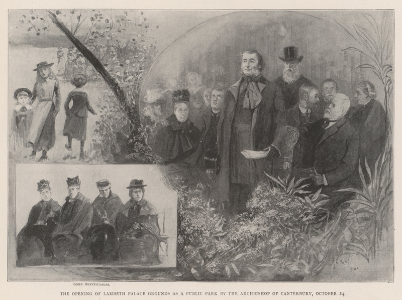 Åbning af Lambeth Palace Grounds som en offentlig park af ærkebiskoppen af Canterbury, 24. oktober af Henry Charles Seppings Wright