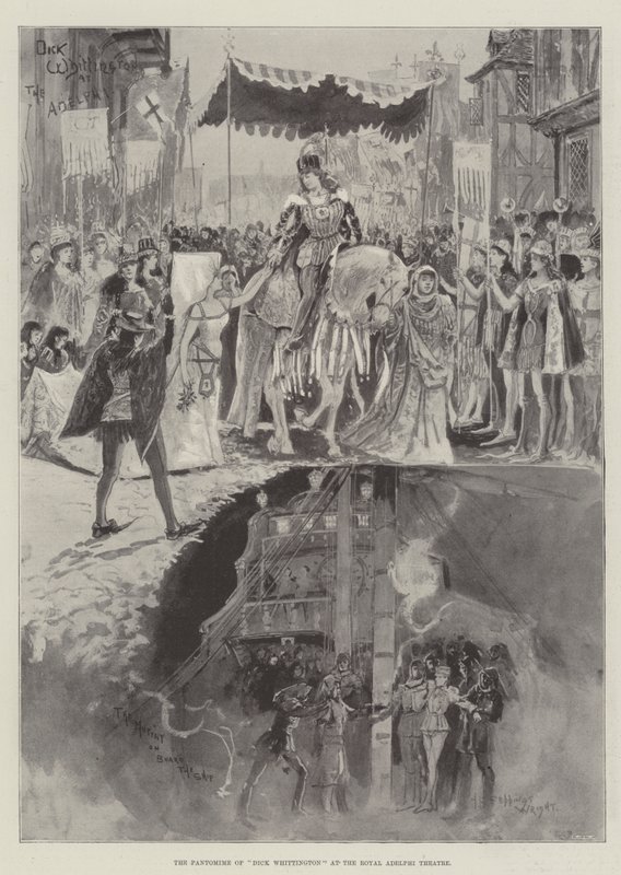 Pantomimen af Dick Whittington på Royal Adelphi Theatre af Henry Charles Seppings Wright