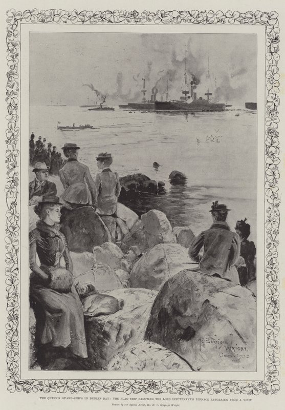 Dronningens Garde-skibe i Dublin Bay, flagskibet, der hilser lordløjtnantens Pinnace, der vender tilbage fra et besøg af Henry Charles Seppings Wright