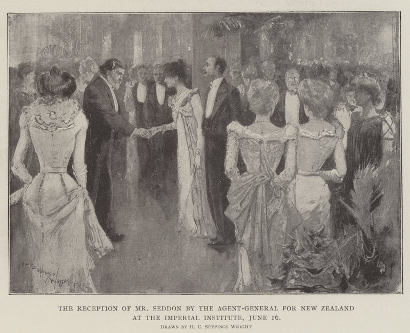 Modtagelse af hr. Seddon af generalagenten for New Zealand på Imperial Institute, 16. juni af Henry Charles Seppings Wright