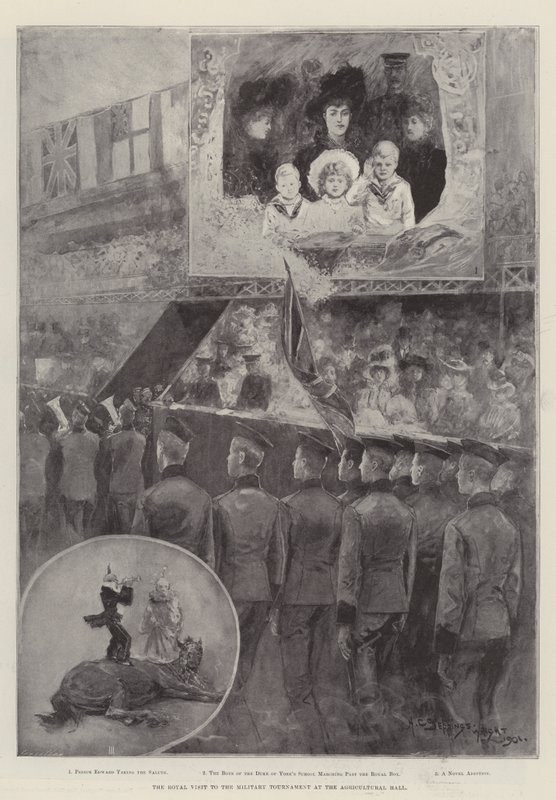 Det kongelige besøg i Militærturneringen i Landbrugshallen af Henry Charles Seppings Wright