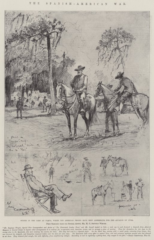 Den spansk-amerikanske krig, scener i lejren i Tampa, hvor de amerikanske tropper har samlet sig til fremrykningen mod Cuba af Henry Charles Seppings Wright