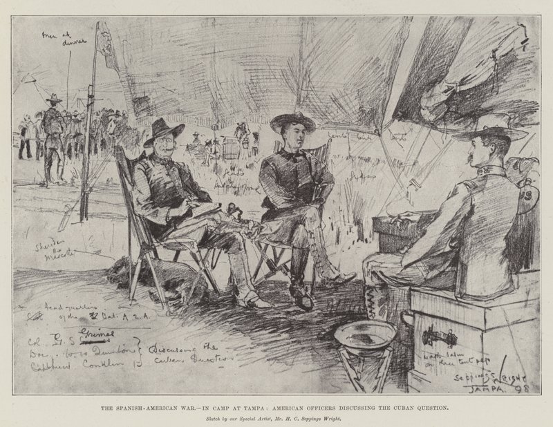 Den spansk-amerikanske krig, i lejren ved Tampa, amerikanske officerer diskuterer det cubanske spørgsmål af Henry Charles Seppings Wright