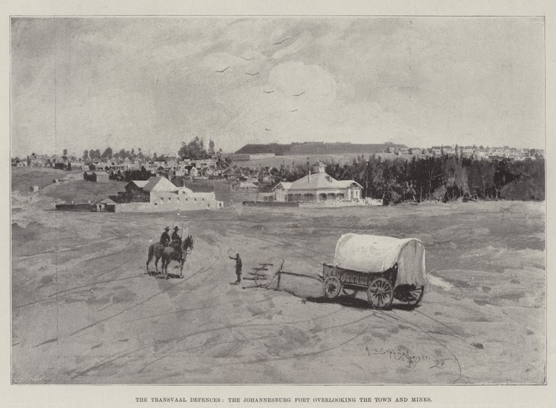 Transvaal-forsvaret, Johannesburg-fortet med udsigt over byen og minerne af Henry Charles Seppings Wright