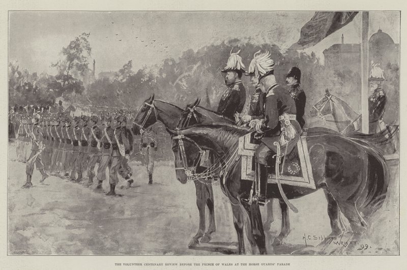 Den frivillige hundredeårs jubilæumsmøde for Prinsen af Wales ved Horse Guards