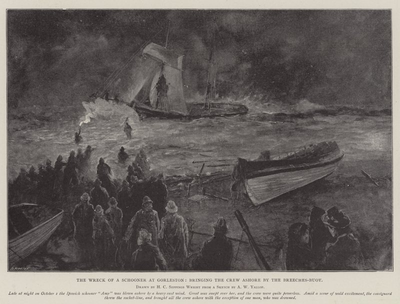 Vraget af en skonnert ved Gorleston, der bringer besætningen i land ved ridebuksebøjen af Henry Charles Seppings Wright