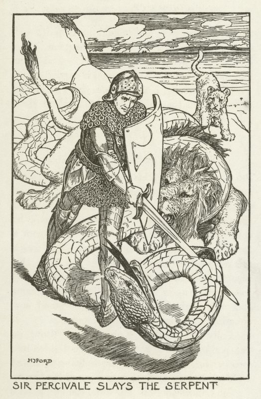 Sir Percivale dræber slangen af Henry Justice Ford