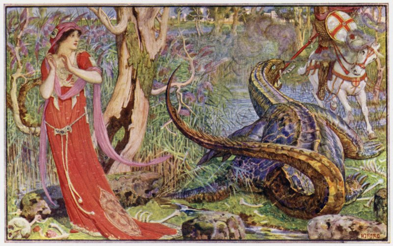 St George redder prinsessen fra den forfærdelige drage af Henry Justice Ford