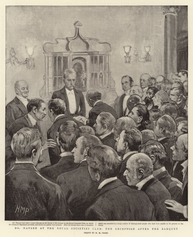 Dr. Nansen i Royal Societies Club, receptionen efter banketten af Henry Marriott Paget