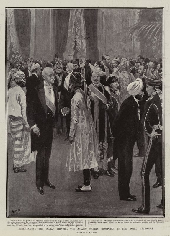 Underholdning for de indiske prinser, Asiatic Society Reception på Hotel Metropole af Henry Marriott Paget
