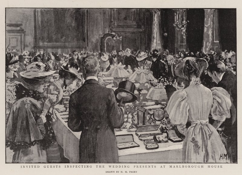 Inviterede gæster inspicerer bryllupsgaverne i Marlborough House af Henry Marriott Paget