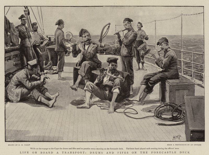 Livet om bord på en transport, trommer og fifes på Forecastle Deck af Henry Marriott Paget