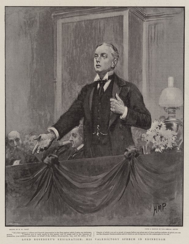 Lord Roseberys Resignation, hans Valedictory Speech i Edinburgh af Henry Marriott Paget