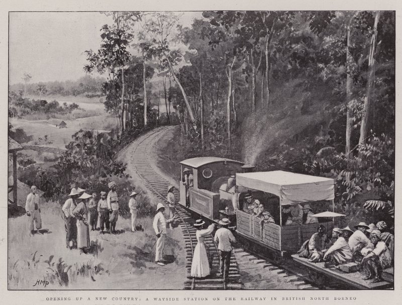 Åbning af et nyt land, en Wayside Station på jernbanen i British North Borneo af Henry Marriott Paget