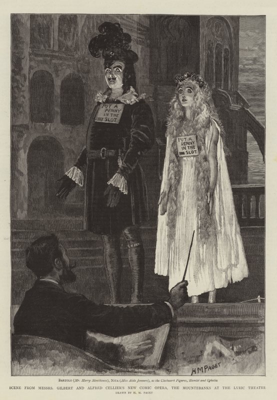 Scene fra Messers Gilbert og Alfred Celliers New Comic Opera, The Mountebanks på Lyric Theatre af Henry Marriott Paget