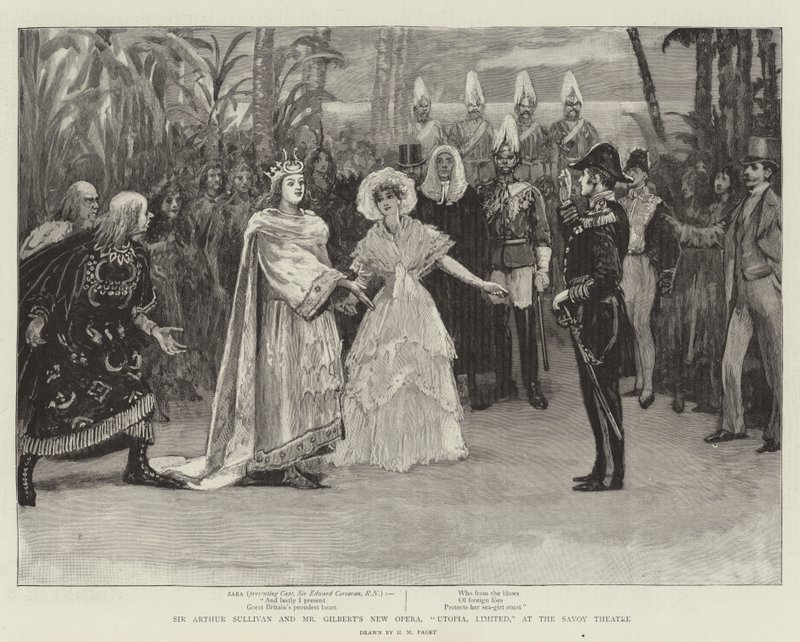 Sir Arthur Sullivan og hr. Gilberts nye opera, Utopia, Limited, på Savoy Theatre af Henry Marriott Paget