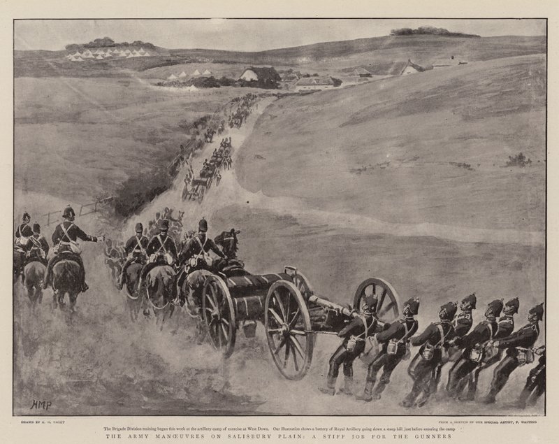 Hærens manøvrer på Salisbury Plain, et hårdt arbejde for Gunners af Henry Marriott Paget