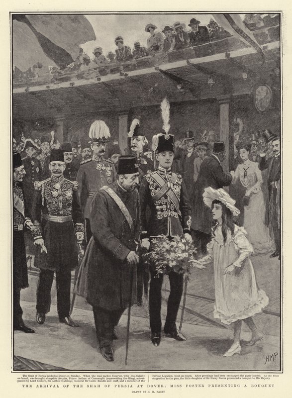 Ankomsten af shahen af Persien til Dover, Miss Foster præsenterer en buket af Henry Marriott Paget