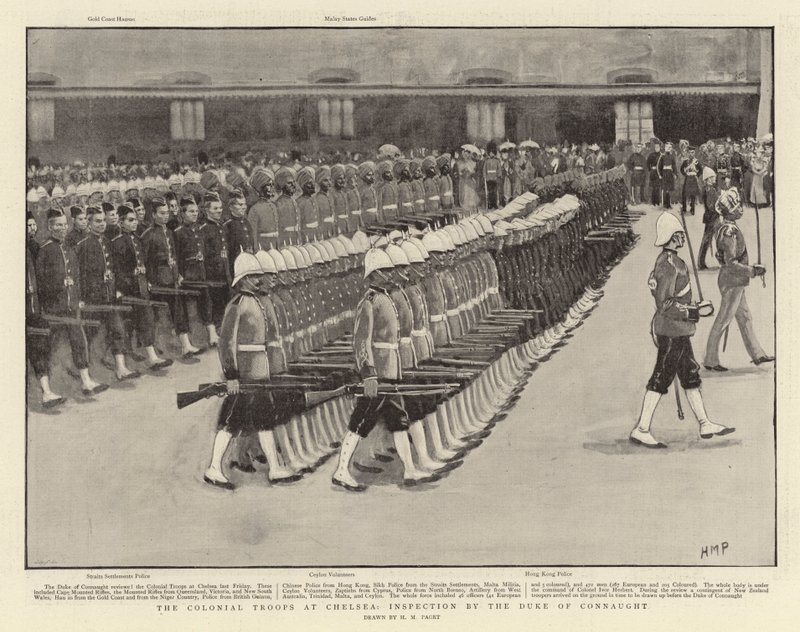 De koloniale tropper i Chelsea, inspektion af hertugen af Connaught af Henry Marriott Paget