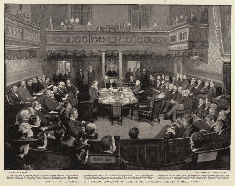 The Federation of Australasia, den føderale kongres på arbejde i den lovgivende forsamling, Sydney af Henry Marriott Paget