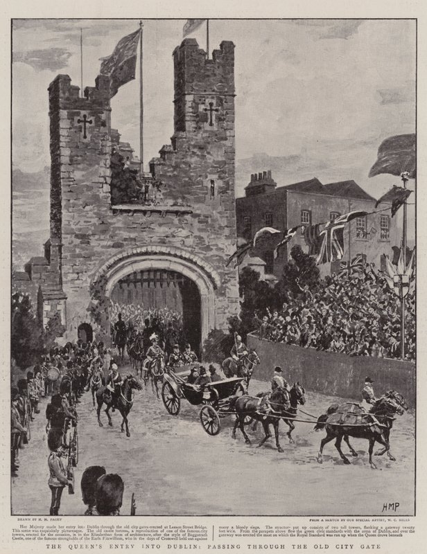 Dronningens indtog i Dublin, passerer gennem den gamle byport af Henry Marriott Paget