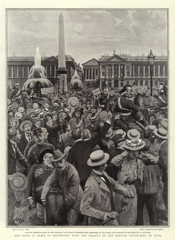 Optøjerne i Paris i forbindelse med lukningen af de skoler, der blev styret af nonner af Henry Marriott Paget