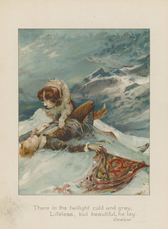 Der i tusmørket kold og grå, livløs, men smuk, lå han (chromolitho) af Henry Marriott Paget