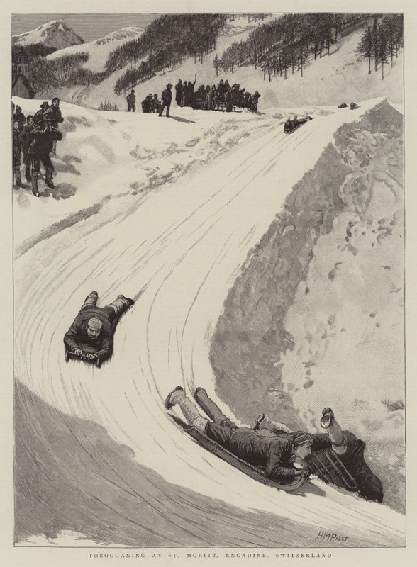 Kælkning i St. Moritz, Engadine, Schweiz af Henry Marriott Paget