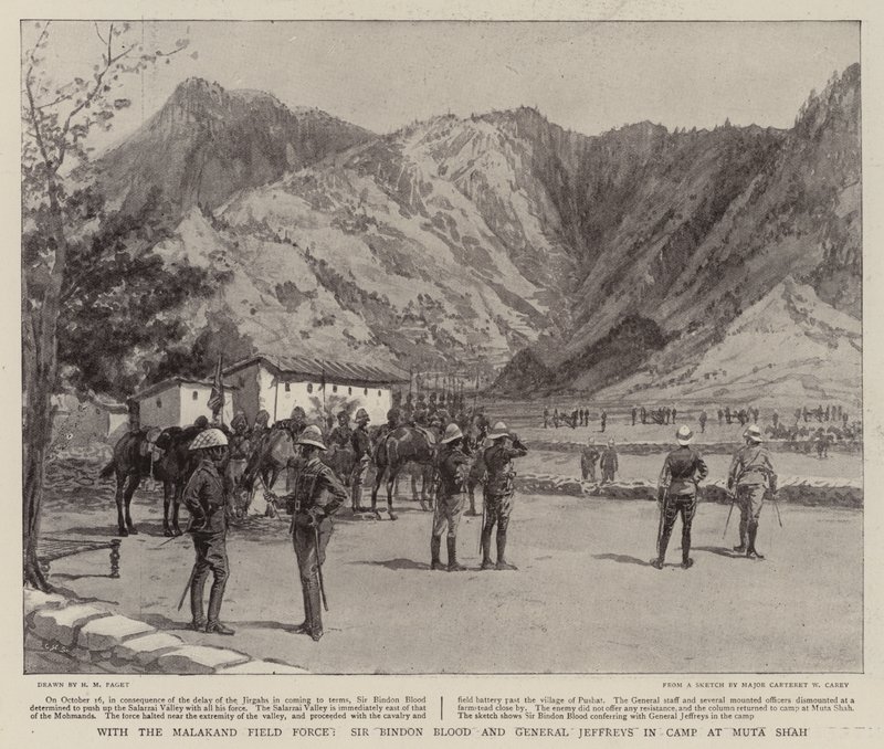 Med Malakand Field Force, Sir Bindon Blood og general Jeffreys i lejren ved Muta Shah af Henry Marriott Paget