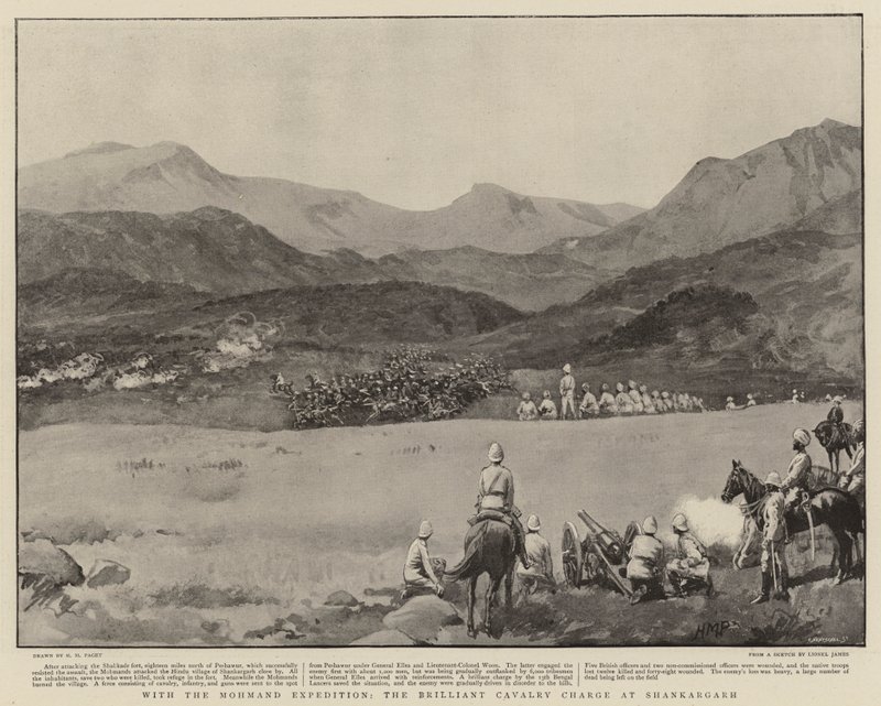 Med Mohmand-ekspeditionen, den strålende kavaleriangreb ved Shankargarh af Henry Marriott Paget