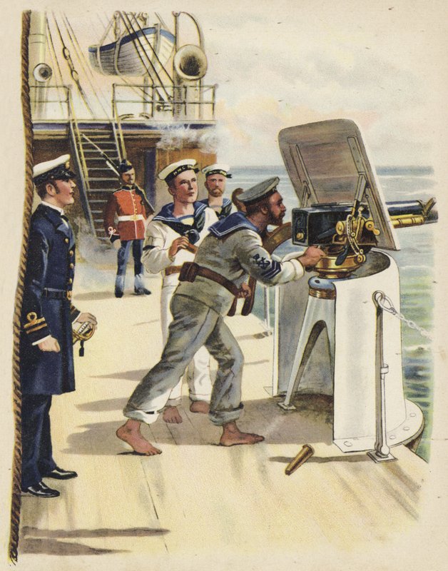 Pistoløvelse under flådemanøvrerne, 1891 (chromolitho) af Henry Payne
