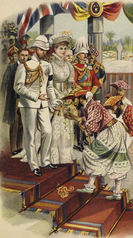 Hertugen af York og Cornwall på Durbar i Kandy, Ceylon, 1901 (chromolitho) af Henry Payne
