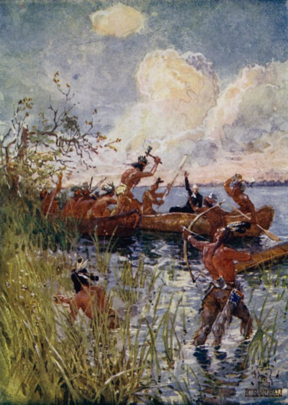 Iroquois angriber den franske missionær Isaac Jogues og kristne konvertitter, 1642 af Henry Sandham