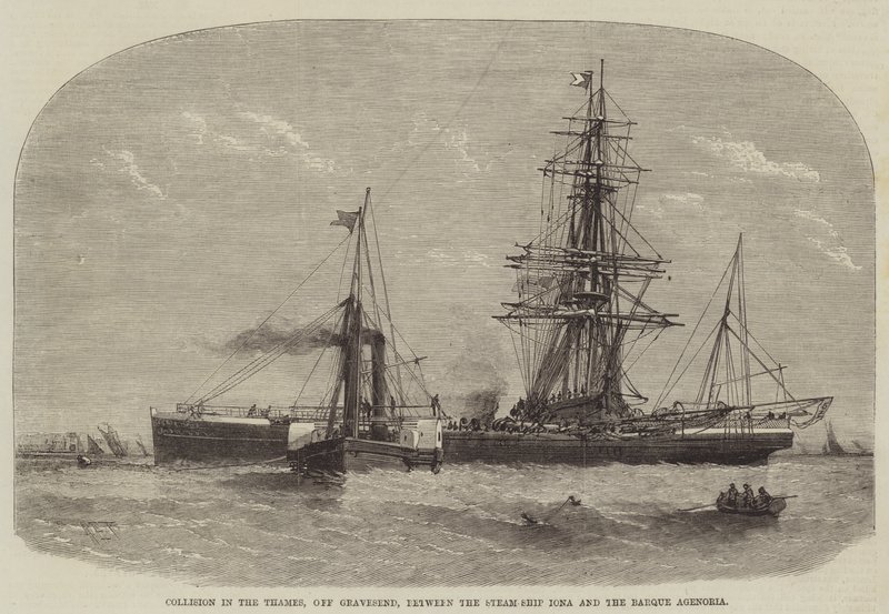 Kollision i Themsen, ud for Gravesend, mellem Steam-Ship Iona og Barque Agenoria af Henry Spernon Tozer