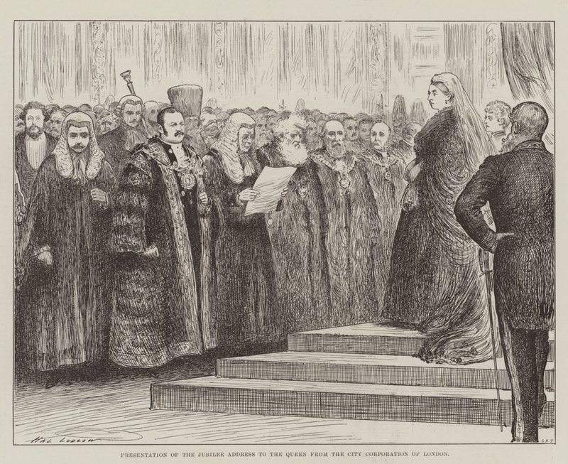 Præsentation af jubilæumstalen til dronningen fra City Corporation of London af Henry Stephen Ludlow