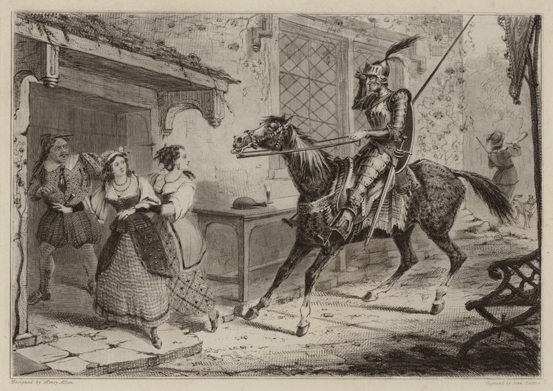 Ridder (Don Quixote) ankommer til kroen af Henry Thomas Alken