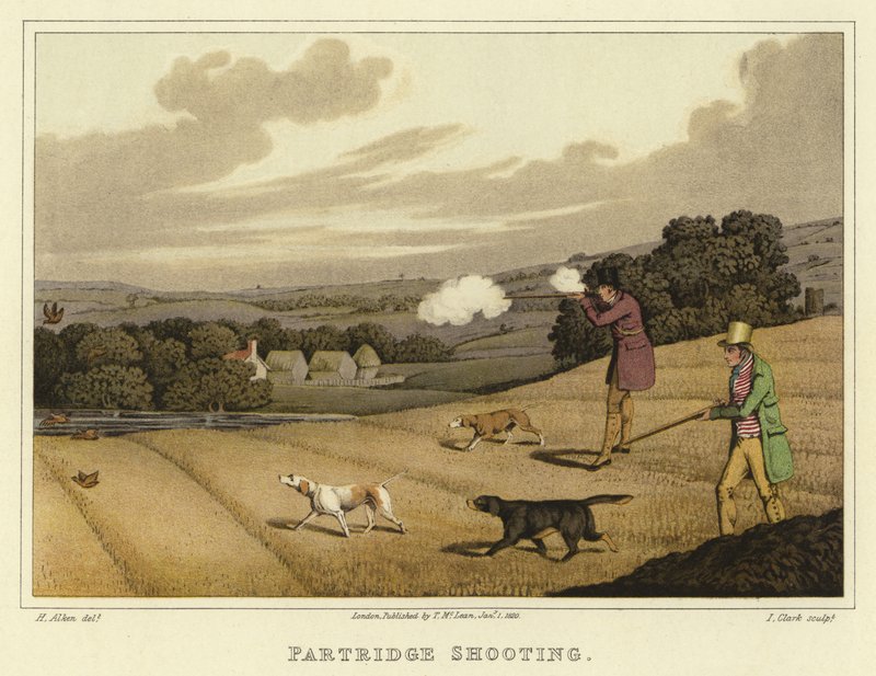 Agerhøneskydning (chromolitho) af Henry Thomas Alken