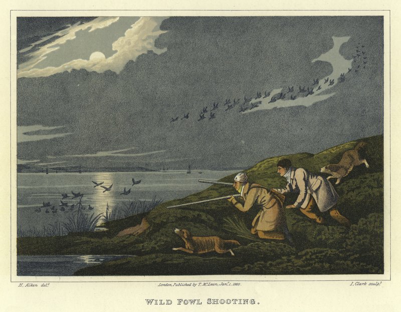 Skydning af vilde høns (chromolitho) af Henry Thomas Alken