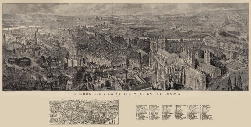 Et fugleperspektiv af Londons West End af Henry William Brewer