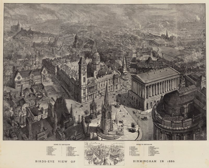 Birds-Eye View af Birmingham i 1886 af Henry William Brewer
