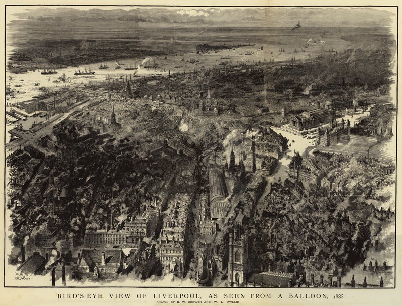 Fugleperspektiv af Liverpool, set fra en ballon, 1885 af Henry William Brewer