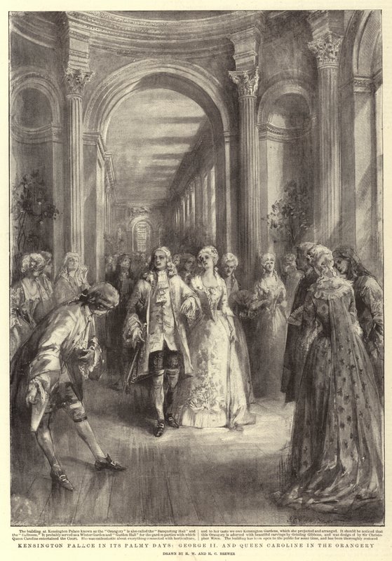 Kensington Palace i sine Palmy Days, George II og Dronning Caroline i Orangeriet af Henry William Brewer