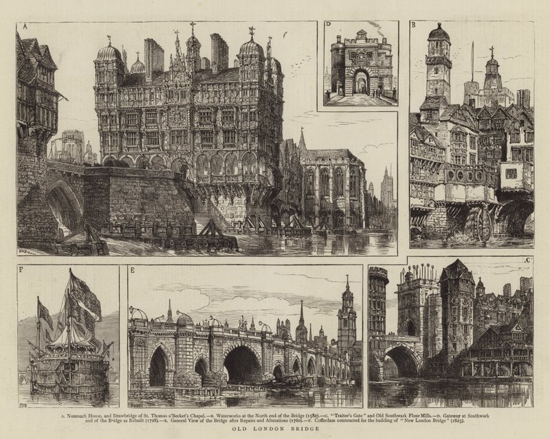 Old London Bridge af Henry William Brewer