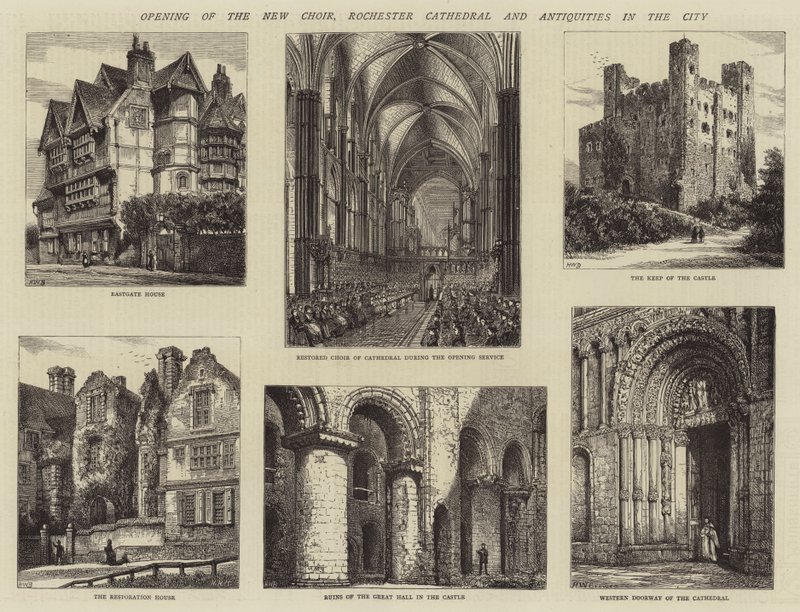 Åbning af det nye kor, Rochester Cathedral og Antiquities in the City af Henry William Brewer