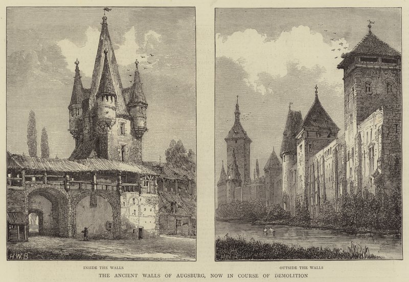 De gamle mure i Augsburg, som nu er ved at blive revet ned af Henry William Brewer