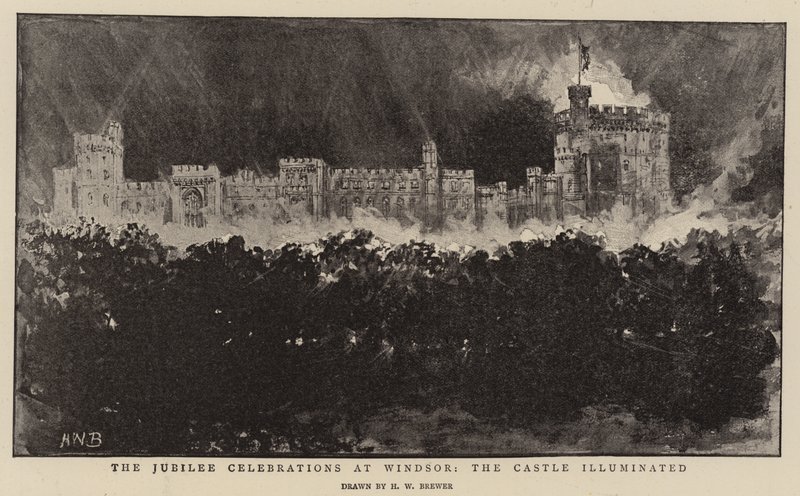Jubilæumsfestlighederne i Windsor, slottet belyst af Henry William Brewer