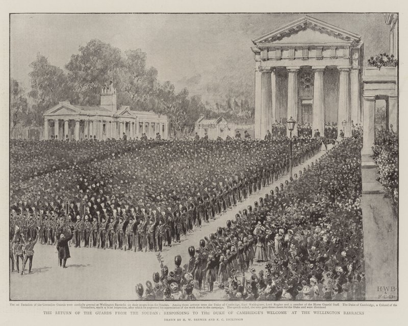 The Return of the Guards from the Soudan, svar på hertugen af Cambridges velkomst på Wellington Barracks af Henry William Brewer